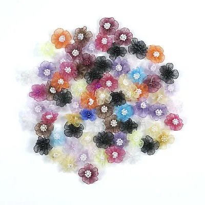 $17.26 • Buy 50/100Pcs Organza Ribbon Appliques With Beads Mix Color Bulk Sewing Accessories