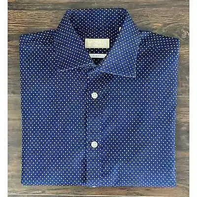 Michael Kors Men's 15.5 32/33 Slim Fit Long Sleeve Button Up Shirt Blue Diamond  • $23