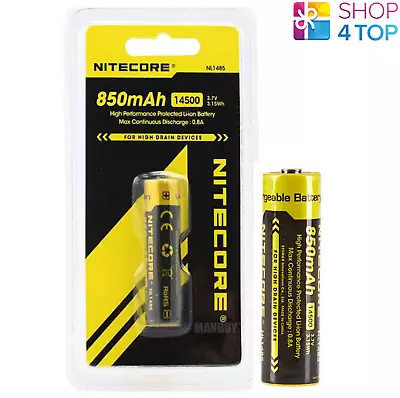 NITECORE NL1485 AA 14500 RECHARGEABLE BATTERY 3.7V 850mAh LI-ION 500 CHARGES NEW • £8.85