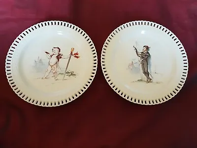 £375 • Buy Pair Of Minton Pierced  Plates Hand Painted Antonin Boullemier - Signed C 1875
