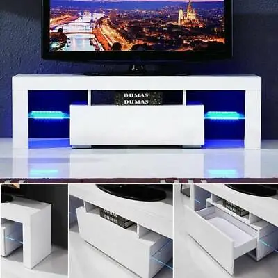 £80.52 • Buy Modern TV Unit Cabinet White Stand High Gloss Doors With RGBW LED Lights 130cm