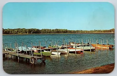La Porte Indiana~Boats Docked On Stone Lake~Tire Bumpers~Vintage Postcard • $3.30