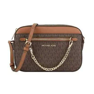 Michael Kors Jet Set Item Large East West Signature Leather Zip Chain Crossbody • $54.99