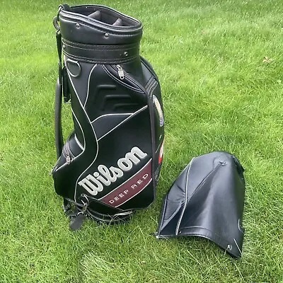 Wilson Deep Red Staff Black Leather Carry Golf Club Bag W/ Cover & Strap NICE! • $119