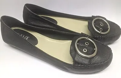 A New Approach A. N. A. Ladies Black Buckle Size 7.5 Med Leather Slip-On Shoes  • $12