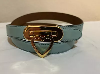 Moschino Heart Belt Skinny Patent Leather Teal Gold Hardware 34 • $125