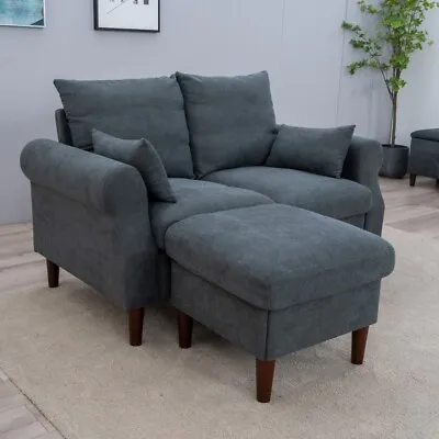 Panana 2 Seats Loveseat Couch Sofa Ottoman Upholstered Furniture For Small Space • £162.99