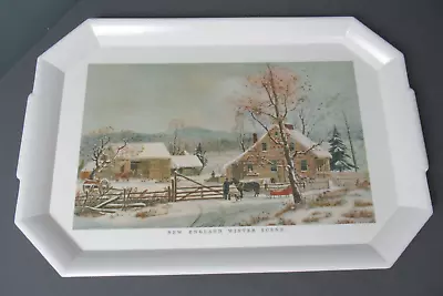 Vintage New England Winter Scene Melmac Tray - 20 1/4  Long -j3 Pp • $24.93
