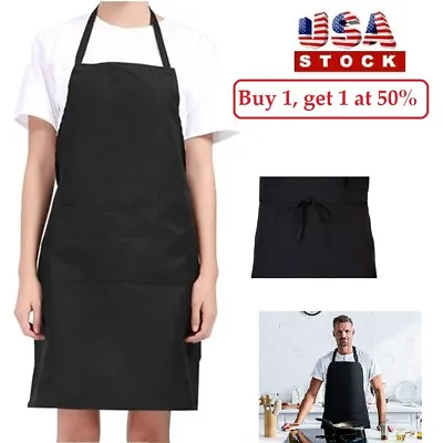 1Pack Cooking Kitchen Aprons Apron With 2 Pockets For Men Women Black Chef USA • $7.82