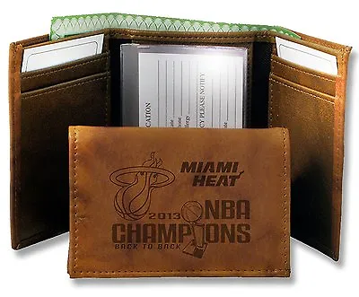 Miami Heat 100% Leather Wallet  Fold Trifold 2013  NBA Champions Last One  • $12.60