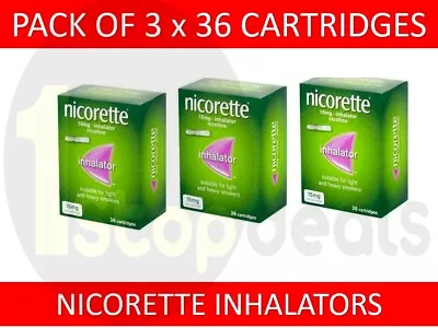 £79.99 • Buy 3x 36 Nicorette 15mg Nicotine Inhalator 108 Cartridges For Light & Heavy Smokers
