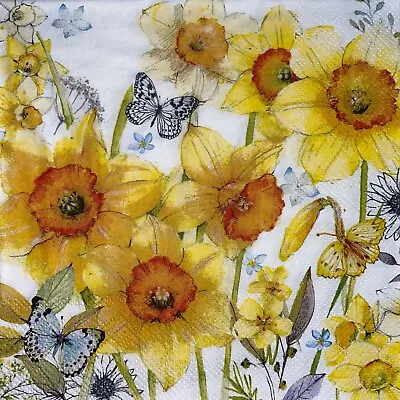 £1.35 • Buy 5 X Single Paper Cocktail/Napkins/Decoupage/Classic Yellow Daffodils - BC68