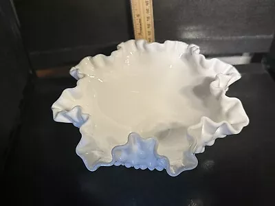 Fenton White Hobnail Milk Glass Ruffled Edge 8” Diameter Bowl W/ 3 Legs • $15