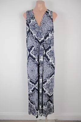 Crossroads Dress Womens Size 16 Blue White Paisley Geo Sleeveless Maxi • $29