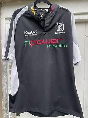 Swansea Neath Ospreys Rugby Union Jersey Black Home Shirt By KooGa Size 2XL Used • £9.95