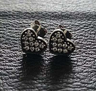 $30 • Buy Genuine Pandora SS 925 ALE CZ Pave Heart Stud Earrings