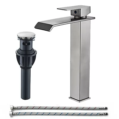 Bathroom Tall Waterfall Basin Sink Vessel Faucet Lavatory Tap Deck Mount W/Drain • $59