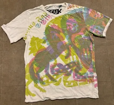 VTG Y2K FCUK Graphic Shirt Small Colorful French Connection Horse Guitar Skull • £9.52