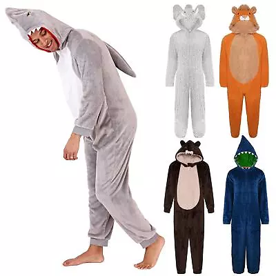 Animal Hooded 1Onesie Mens Novelty Soft Fleece All In One Zip Onezee Sleepsuit • $32.36