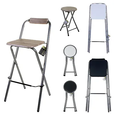 £24.99 • Buy Folding Bar Stool Kitchen Breakfast Seat Steel Frame Chair Dining Indoor Outdoor