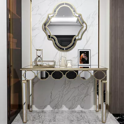 Gorgeous Mirrored Console Table Artist Beveled Wall Mirrors With Gold Rim Decor • $119.92