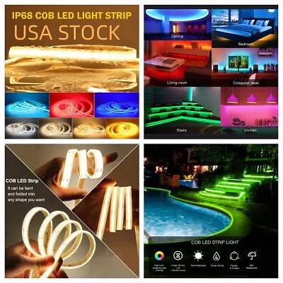 12V 16.4ft Waterproof COB LED Light Strip 384LED/m Flex Tape Home Store Decor US • $19.99