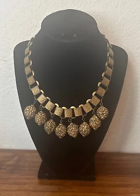 Vintage Estate Brass Gold Tone Book Chain Necklace W Gold Ball Dangles • $60