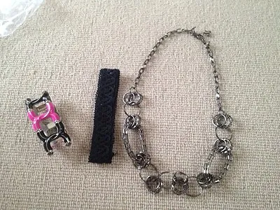 3 Pieces Of Jewellery - Black Choker Chunky Necklace And Pink & Black Bangle • £9