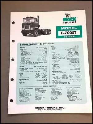 1978 1979 Mack Truck Model F-700ST Series Sales Specification Brochure Folder • $12.76