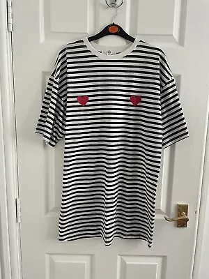 Missguided Striped Oversized T-Shirt Dress With Heart Love Detail • £8