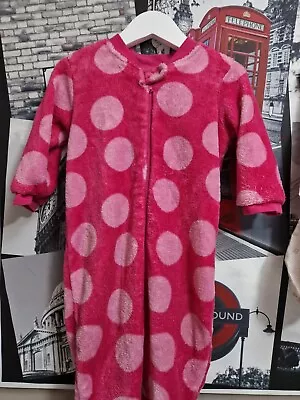 Baby Girls Matalan Pink Spotted Fleecy Zipper Babygrow Age 9-12 Months • £0.99