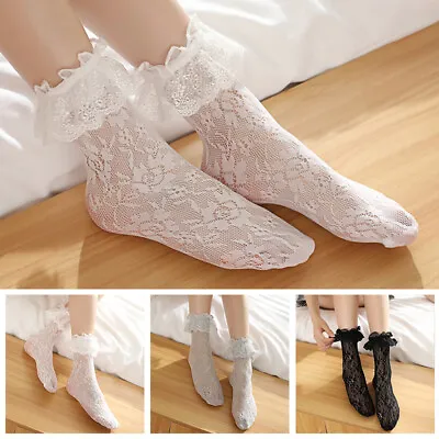 $2 • Buy 1Pair Women Lace Sheer Sexy Ankle Socks Princess Fishnet Ruffle Bow Short Socks