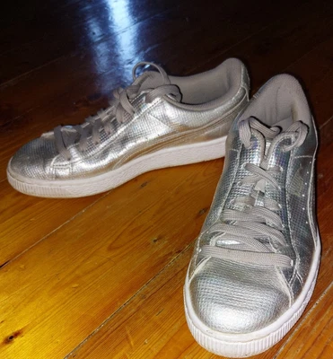 $22 • Buy Puma Women's Girls Shoes Silver Metallic Vietnam Made Puma Basket Nice Sneakers