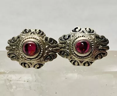 Vintage Sterling Silver Garnet Earrings * Bohemian * Gothic • $20