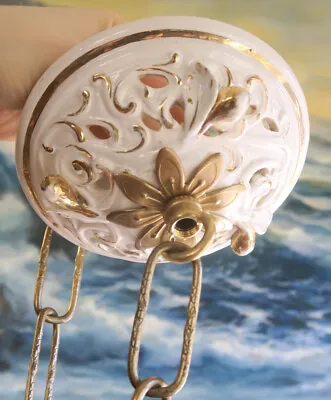 Canopy Part Vintage Capodimonte Porcelain Lamp Chandelier Brass Jasmin Flower • $99