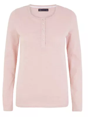 £8.99 • Buy Ex-M & S Blush Pink Henley 100% Cotton Slub Jersey Long Sleeved Top - BNWOT