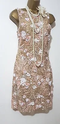 Miss Selfridge Gatsby Flapper Charleston Deco Bead Sequin Embellished Dress 10 • £69.99