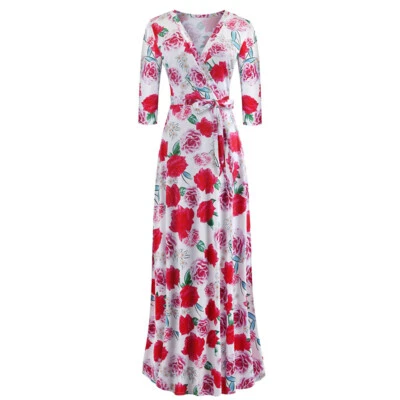 $39.02 • Buy Women Long Dress 3/4 Sleeve Maxi Dresses Ladies Boho V Neck Sexy