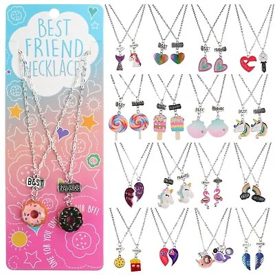 Best Friends Necklaces Set 2 Pieces BFF Friendship Heart Unicorn Pendants Charm • £4.99