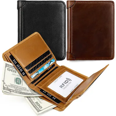 Slim Trifold Wallet Men Minimalist Front Pocket Credit Card Holder RFID Blocking • $7.49