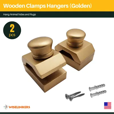 Wooden Clamps Golden 2pcs Hangers For Tapestries Quilts WISELINKERS • $17.99