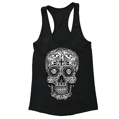 XtraFly Apparel Women's Skull Day Dead Black Mexican Gothic Muertos Racerback • $16.49