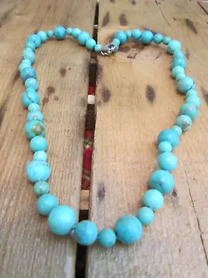 Beautiful Vintage Turquoise Necklace 18  Hand Knotted Chunky Beaded Heavy 42 Gr. • $75