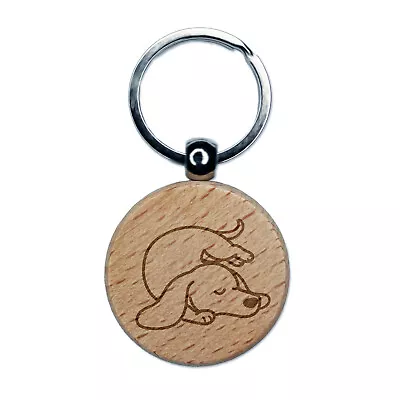 Dachshund Sleeping Wiener Dog Engraved Wood Round Keychain Tag Charm • $9.99