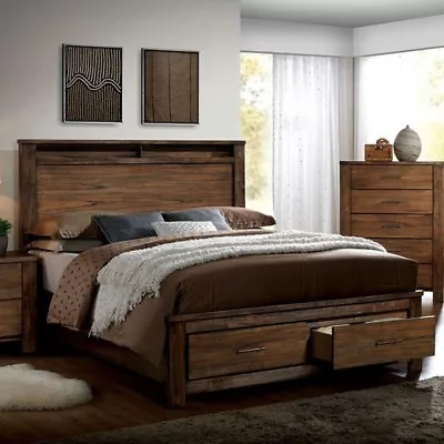 1pc East King Size Storage Platform Bed Wooden Bedroom Furniture Set Oak Finish • $1299.99