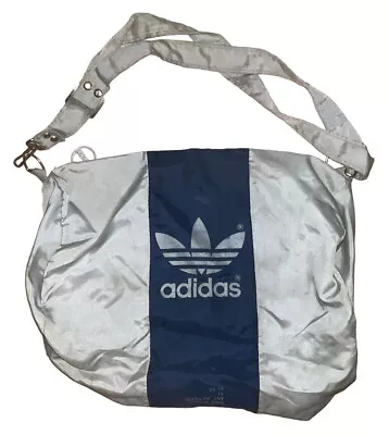 Vtg 70s 80s Adidas Silver Blue Nylon Small Soccer Duffle Bag A15 • $29.95