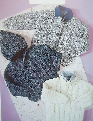 Knitting Pattern Babies Toddlers Raglan Aran Sweater Cardigan Jacket/Hood 20-30 • £1.99