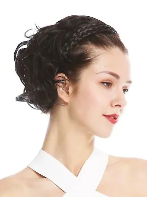 Half Wig Hair Piece Noble Braided Headband Shoulder Length Black Wavy • £16.36