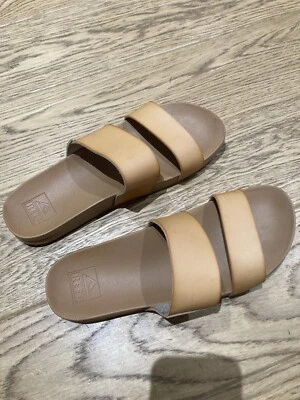 £15 • Buy Reef Cushion Vista Slide Flip Flops Leather Tan Natural Size UK6