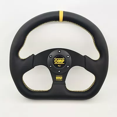 325mm Yellow Stitching Stripe D Shape Flat Steering Wheel For MOMO Hub Racing • $75.99